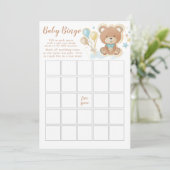 Blue Teddy Bear Baby shower Bingo Game Kaart (Staand voorkant)