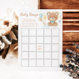 Blue Teddy Bear Baby shower Bingo Game Kaart