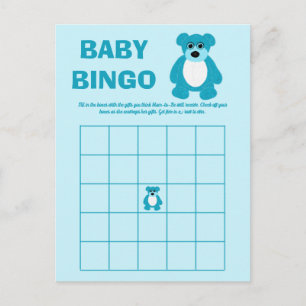 Blue Teddy Bear Baby shower Bingo spel Kaarten