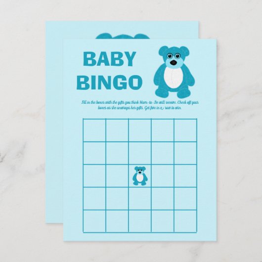 Blue Teddy Bear Baby shower Bingo spel Kaarten (Voorkant / Achterkant)