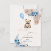 Blue Teddy Bear Baby shower Bloemen Pampas Grass Bedankkaart (Voorkant)