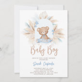 Blue Teddy Bear Baby shower Boy Invitation Kaart (Voorkant)