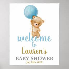 Blue Teddy Bear Baby Shower Boy Welcome sign Poster