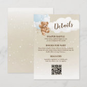 Blue Teddy Bear Baby Shower Details Enclosure Card Kaart (Voorkant / Achterkant)