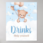 Blue Teddy Bear Baby Shower Drinks Sign Poster (Voorkant)