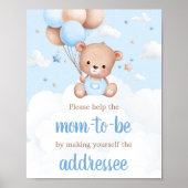 Blue Teddy Bear Baby shower Envelope Station Sign Poster (Voorkant)