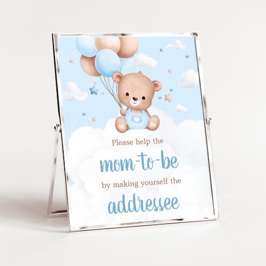 Blue Teddy Bear Baby shower Envelope Station Sign Poster