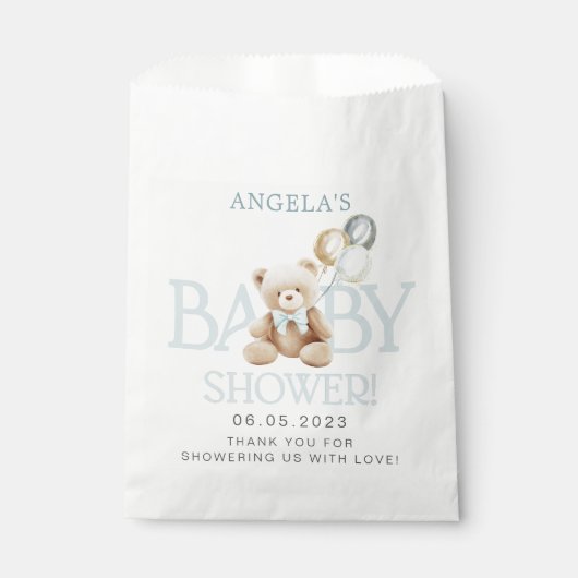 Blue Teddy Bear Baby shower Favor Bags Bedankzakje (Voorkant)
