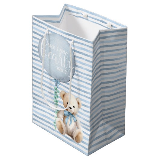 Blue Teddy Bear Baby shower Gift Bag Medium Cadeauzakje (Voorkant Gekanteld)