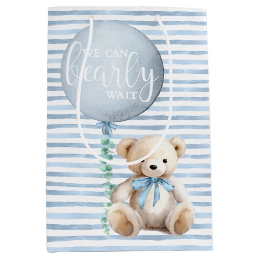 Blue Teddy Bear Baby shower Gift Bag Medium Cadeauzakje (Voorkant)