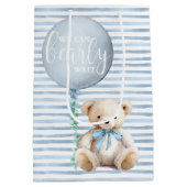 Blue Teddy Bear Baby shower Gift Bag Medium Cadeauzakje (Achterkant)