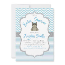 Blue Teddy Bear Baby shower Invitation