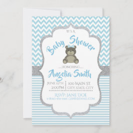 Blue Teddy Bear Baby shower Invitation Kaart