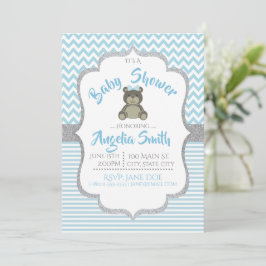 Blue Teddy Bear Baby shower Invitation Kaart