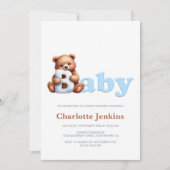 Blue Teddy Bear Baby shower Invitation Kaart (Voorkant)