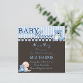 Blue Teddy Bear Baby shower Invitation Kaart (Staand voorkant)