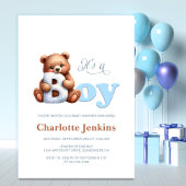 Blue Teddy Bear Baby shower Invitation Kaart