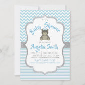 Blue Teddy Bear Baby shower Invitation Kaart (Voorkant)