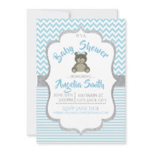 Blue Teddy Bear Baby shower Invitation