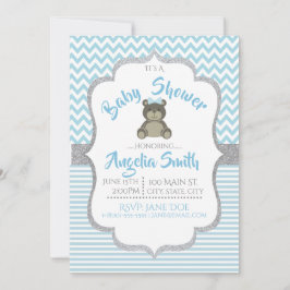 Blue Teddy Bear Baby shower Invitation Kaart