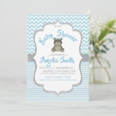 Blue Teddy Bear Baby shower Invitation Kaart (Staand voorkant)