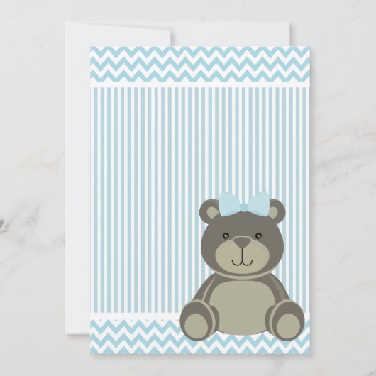 Blue Teddy Bear Baby shower Invitation Kaart (Achterkant)