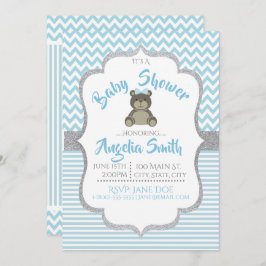 Blue Teddy Bear Baby shower Invitation Kaart