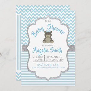 Blue Teddy Bear Baby shower Invitation Kaart