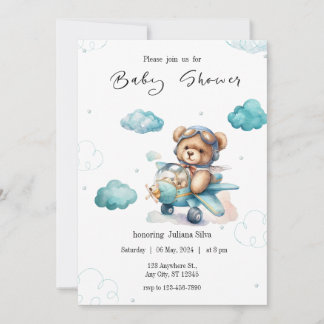Blue Teddy Bear Baby shower Invitation Kaart
