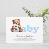 Blue Teddy Bear Baby shower Invitation Kaart (Staand voorkant)