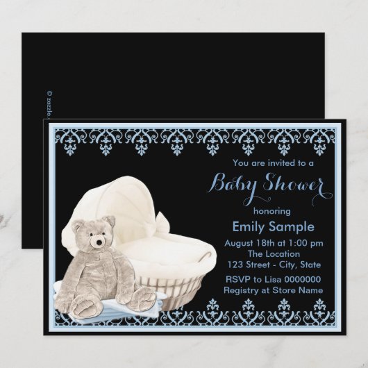 Blue Teddy Bear Baby shower Kaart (Voorkant / Achterkant)