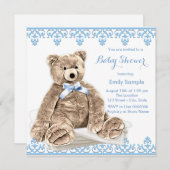 Blue Teddy Bear Baby shower Kaart (Voorkant / Achterkant)