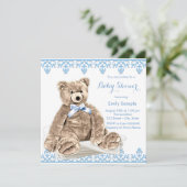 Blue Teddy Bear Baby shower Kaart (Staand voorkant)