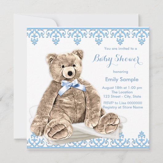 Blue Teddy Bear Baby shower Kaart (Voorkant)