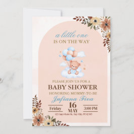 Blue Teddy Bear Baby shower Kaart
