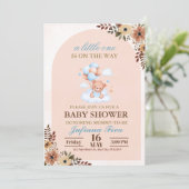 Blue Teddy Bear Baby shower Kaart (Staand voorkant)