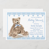 Blue Teddy Bear Baby shower Kaart (Voorkant / Achterkant)