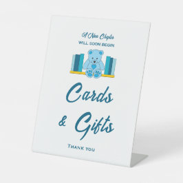 Blue Teddy Bear Baby shower Kaarten & Geschenken T Reclamebord Met Voetstuk