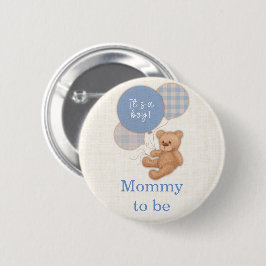 Blue Teddy Bear Baby shower mama om Button te zijn