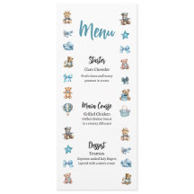 Blue Teddy Bear Baby shower Menu