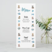 Blue Teddy Bear Baby shower Menu (Staand voorkant)