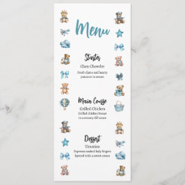 Blue Teddy Bear Baby shower Menu