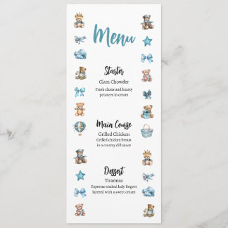 Blue Teddy Bear Baby shower Menu