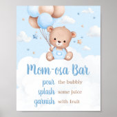 Blue Teddy Bear Baby shower Mom Osa Bar Sign Poster (Voorkant)