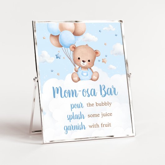Blue Teddy Bear Baby shower Mom Osa Bar Sign Poster