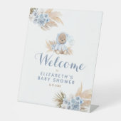Blue Teddy Bear Baby shower Pedestal Welcome Sign Reclamebord Met Voetstuk (Voorkant)