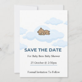 Blue Teddy Bear Baby Shower Save the Date Card Kaart