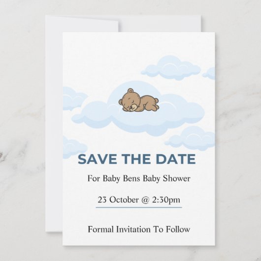 Blue Teddy Bear Baby Shower Save the Date Card Kaart (Voorkant)