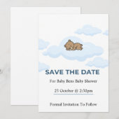 Blue Teddy Bear Baby Shower Save the Date Card Kaart (Voorkant / Achterkant)