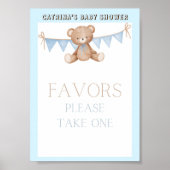 Blue Teddy Bear Baby shower Sign Poster (Voorkant)